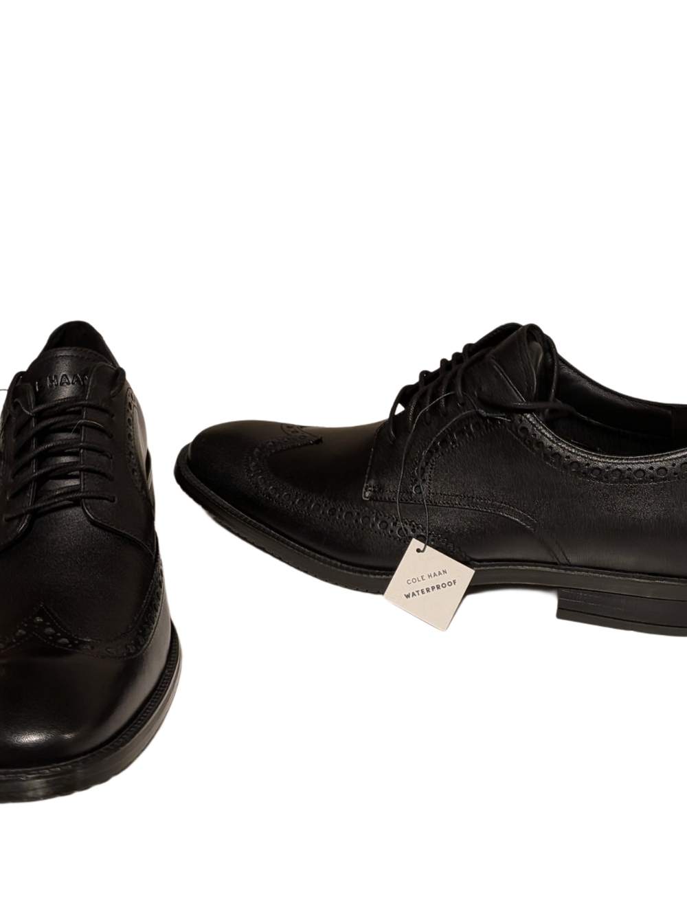 Cole Haan Black Leather Wingtip Derby Shoes - Picture 5 of 9